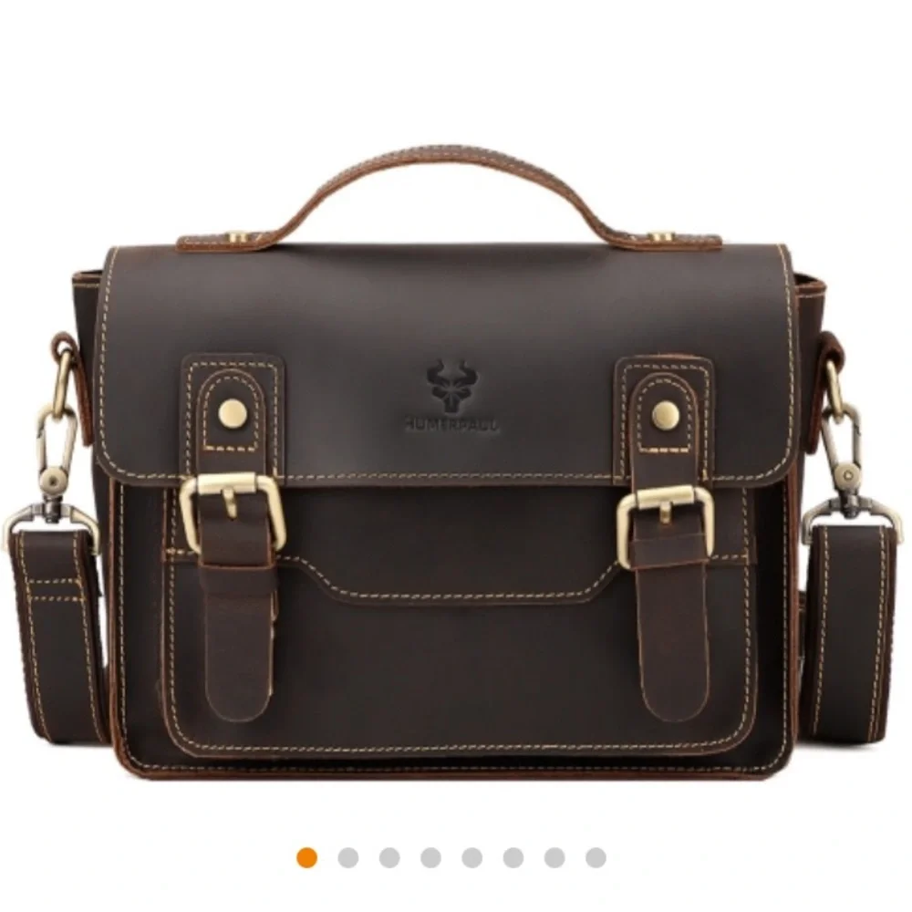 Humerpaul Leather Crossbody Messenger Bag Brown Commuter Satchel Brown NWT